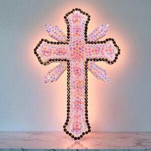 Handmade Rhinestone Cross Pink Sparkly Religious Christian Spiritual Milagro